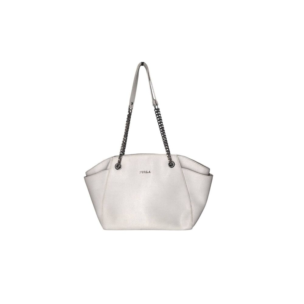 Furla Julia Medium Tote Magnolia White Saffiano Leather Chain Strap Shoulder Bag